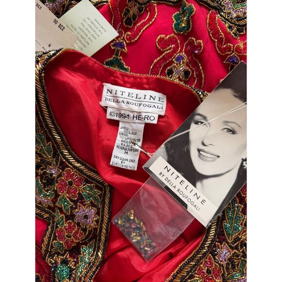 Niteline HE-RO Beaded Silk Jacket Vintage 90's NWT Medium Holiday Party - Picture 2 of 8